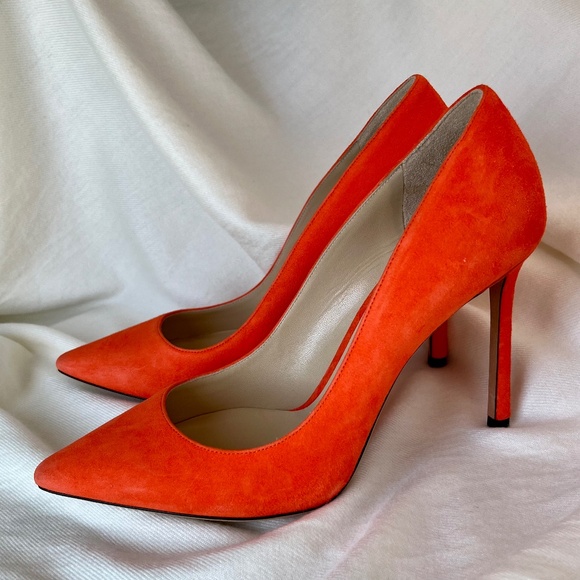 Jimmy Choo Orange Suede Pointed Toe, High Heel Pumps, Sz. 37/US 7, Made in Italy - Picture 1 of 6